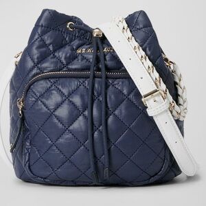 MZ Wallace NAVY QUILTED CROSSBY DRAWNSTRING BUCKET  BAG